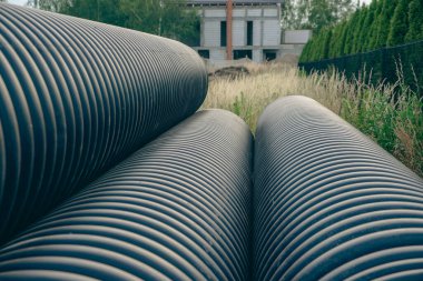 pipes at construction site for sewer system