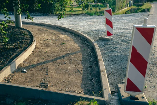 Road Sidewalk Construction Close Curb — Fotografia de Stock