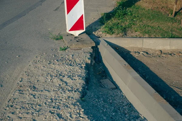 Road Sidewalk Construction Close Curb — Fotografia de Stock