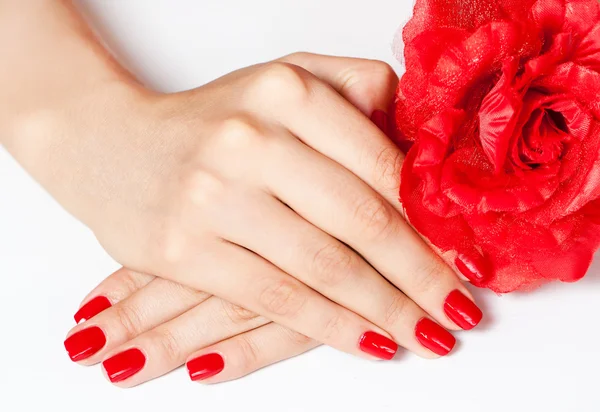 Mani con fiore rosso — Foto Stock