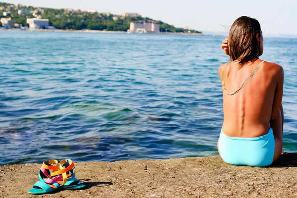 Girl on a dock — Stock Photo, Image