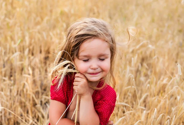 Κοριτσάκι στο πεδίο σιτάρι — Φωτογραφία Αρχείου