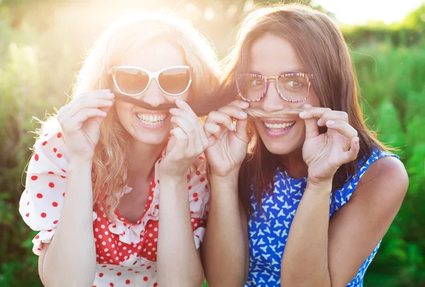 Two cute woman have fun on the nature — Stock Photo, Image