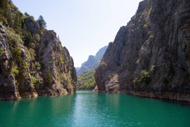 Sanatsal fotoğrafçılık, muhteşem arka plan, yeşil vahşi bakire doğa. dağ gölü kanyonu