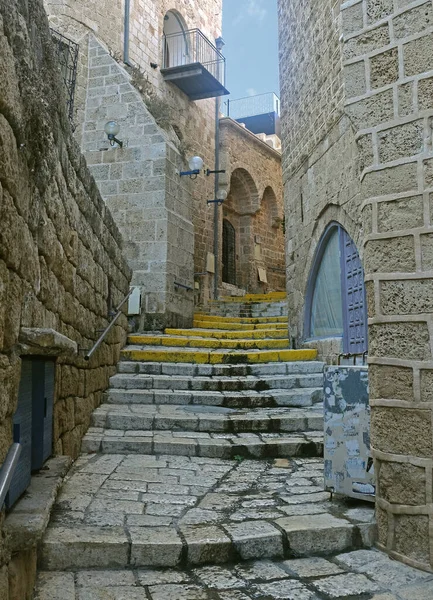 Stara Wąska Uliczka Starej Jaffa Wyłożona Kostki Brukowej Domów Ścianami — Zdjęcie stockowe