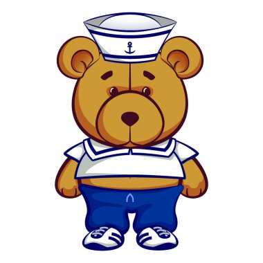 Donanma üniformalı şirin bir ayının maskotluk vektörü ilüstrasyonu