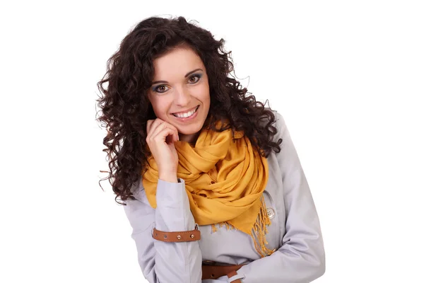 Retrato de mujer feliz joven, aislado en blanco —  Fotos de Stock