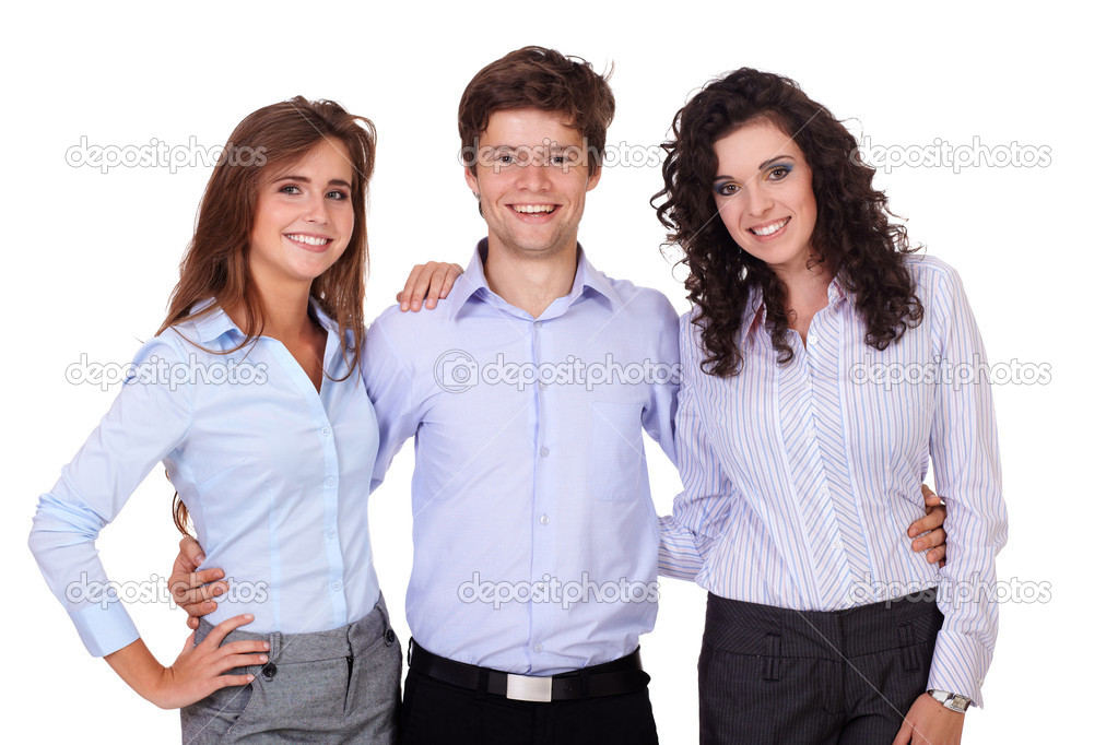 Smiling group of businesspeople, isolated on white