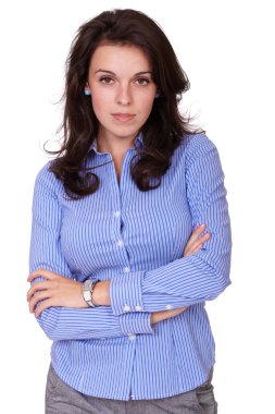 Genç sucesfull çekici işkadını, üzerinde beyaz izole