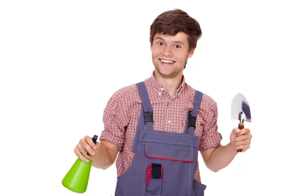 Joven jardinero feliz, aislado en blanco — Foto de Stock