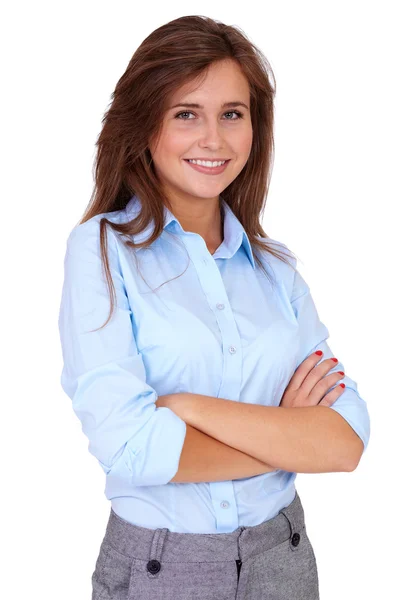 Retrato de una joven atractiva empresaria, aislada en blanco —  Fotos de Stock