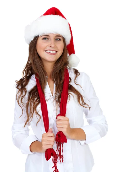 Portrait of attractive young girl with red scarf, isolated on wh — Stock Photo, Image