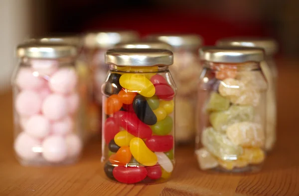 Colourful jelly beans in jar — Stock Photo, Image