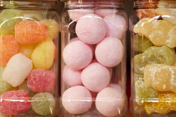 Colourful jelly mix in jars — Stock Photo, Image