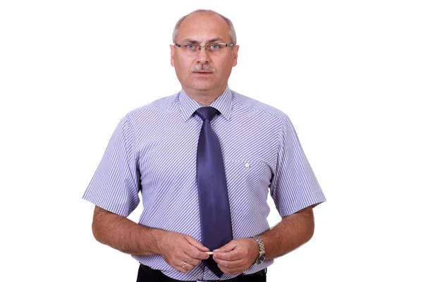 Beyaz arka plan üzerinde izole duran üst düzey iş adamı