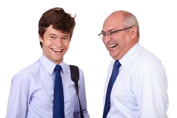 Young businessman and senior businessman in blue shirts, isolate — Stock Photo, Image