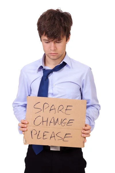 Depressed businessman asking about money, isolated on white back — Stock Photo, Image