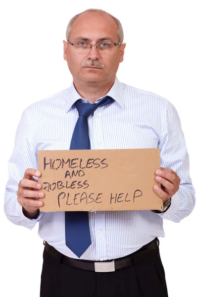 Depressed senior businessman asking about help, isolated on whit — Stock Photo, Image