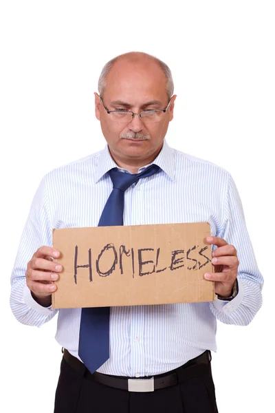 Депрессивный старший бизнесмен, спрашивающий о помощи, изолированный от Уайта — стоковое фото