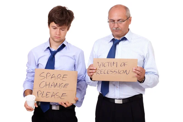 Two depressed businessmen asking about help after recession, iso — Stock Photo, Image