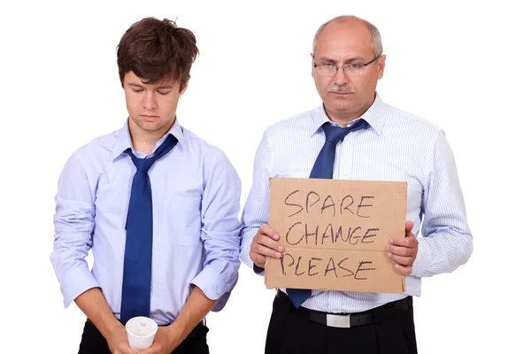 Two depressed businessmen asking about help after recession, iso — Stock Photo, Image