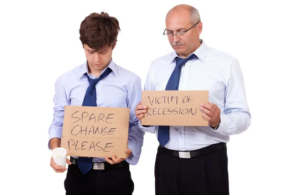 Δύο επιχειρηματίες κατάθλιψη που ρωτούσε για βοήθεια μετά την ύφεση, iso — Φωτογραφία Αρχείου
