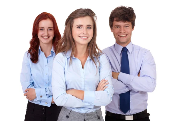 Grupo sorridente de empresários, isolados em branco — Fotografia de Stock