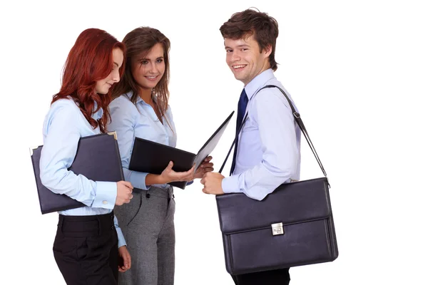 Group of businesspeople standing with briefcases, isolated on w — Stock Photo, Image