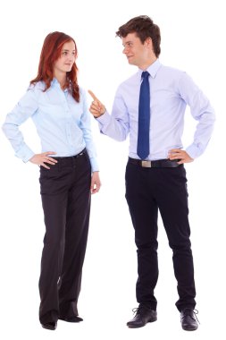 başarılı kadın ve erkekte mavi gömlek, üzerinde beyaz izole