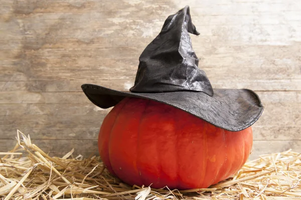 Halloween-Hexenhut auf Kürbis — Stockfoto