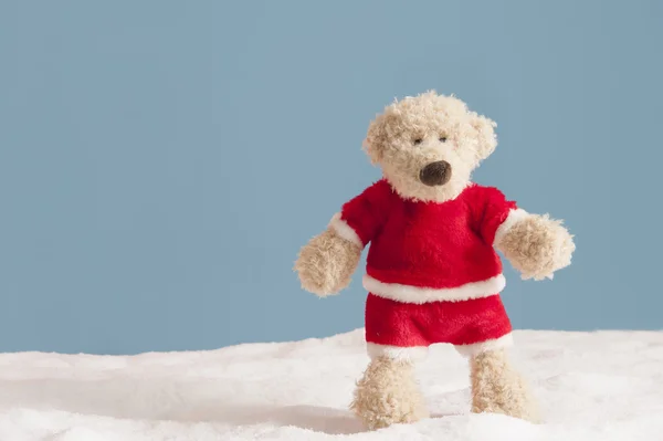 Nallebjörn med xmas hatt stående i snön, — Stockfoto