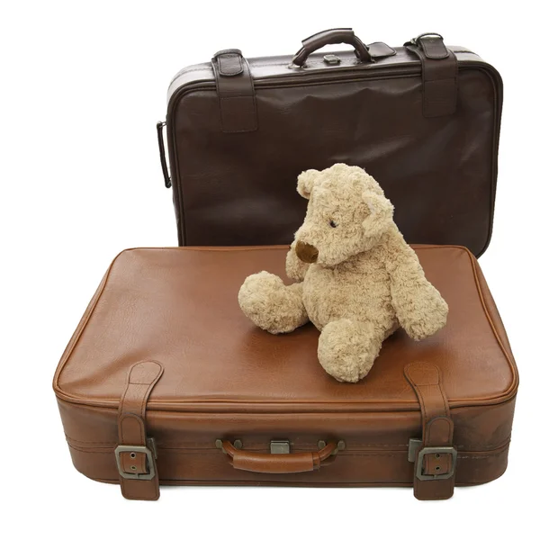 Teddybeer met koffer — Stockfoto