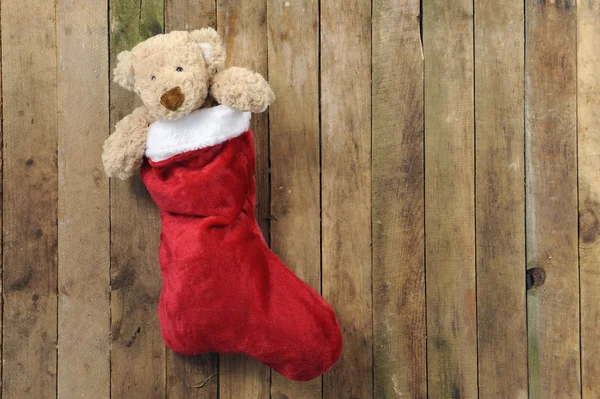 Teddy bear in Kerstmis Sok — Stockfoto