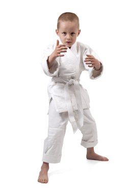 oğlan beyaz pozisyon mücadelede judo kimono içinde