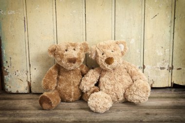 ahşap üzerine iki teddybears