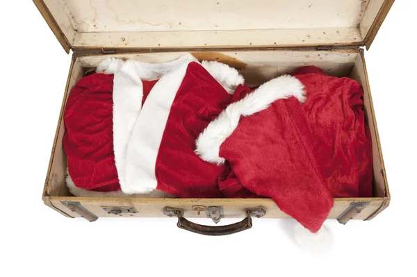 サンタ服を着て古いビンテージ スーツケース, — ストック写真