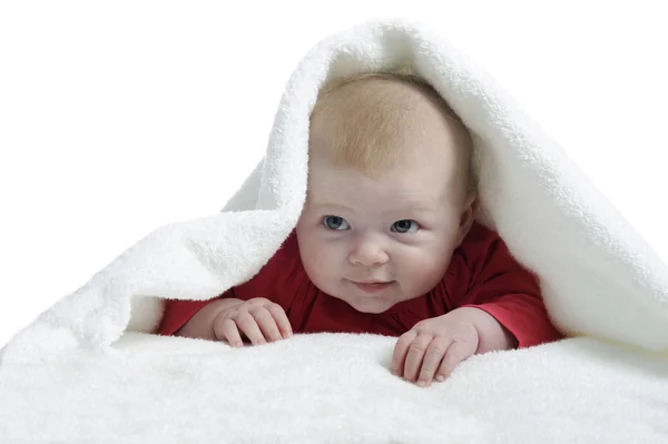 4 months old baby wrapped in a towel — Stock Photo, Image