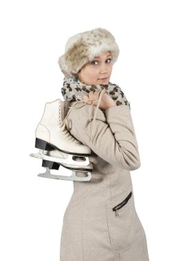 buz pateni, üzerinde beyaz izole olan kadın