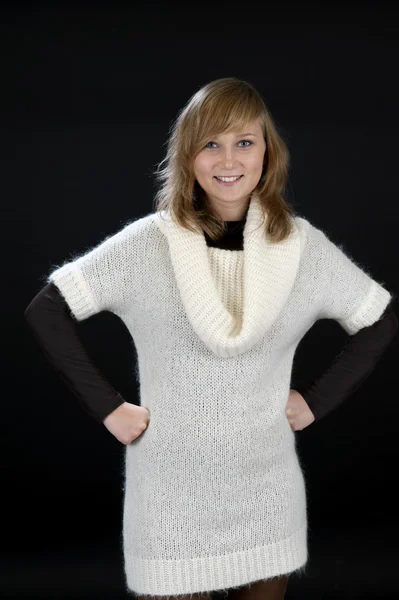 Portrait of a young blond woman, hands in her hips, — Stock Photo, Image