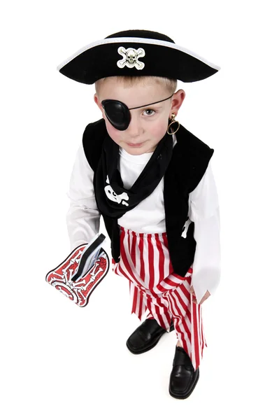 Niño en traje de pirata, aislado en blanco — Foto de Stock