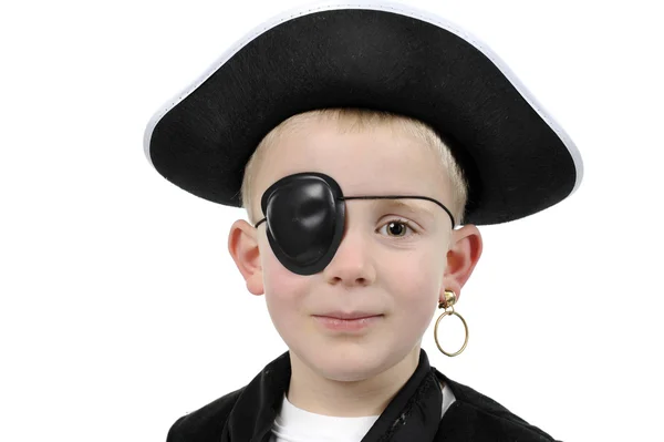 Ung pojke i pirate kostym, isolerad på vit — Stockfoto