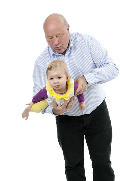 Abuelo con nieta, aislado en blanco — Foto de Stock