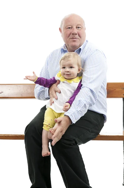 Abuelo con nieta, aislado en blanco — Foto de Stock