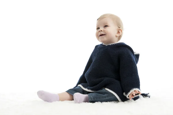 Little seated baby , isolated on white — Stock Photo, Image