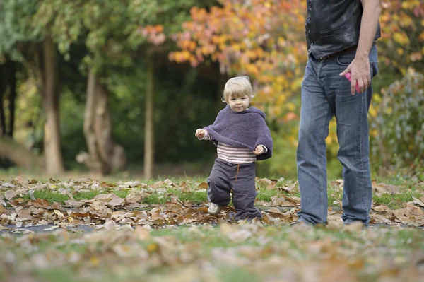 Piccolo bambino in un parco autunnale — Foto Stock