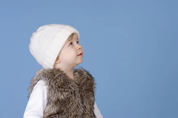 Portrait of a toddler with knitted white — Stock Photo, Image