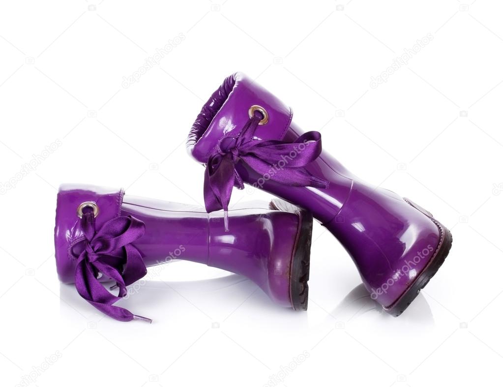 Purple rubber boots for kids isolated on white background — Stock Photo