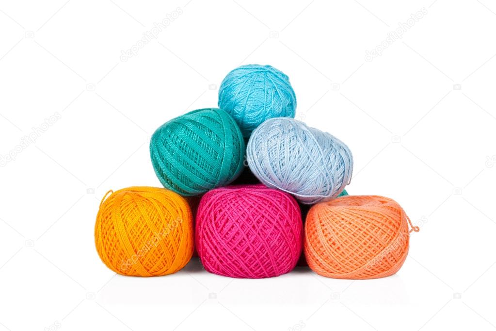 Multicolored set of yarn for knitting on white