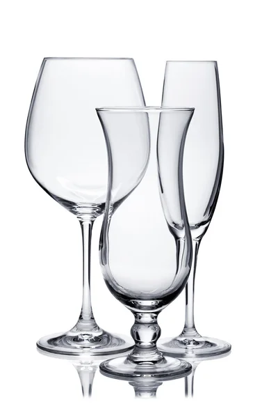 Cocktail glass set. Empty glasses of champagne, red wine and hur Royalty Free Stock Images