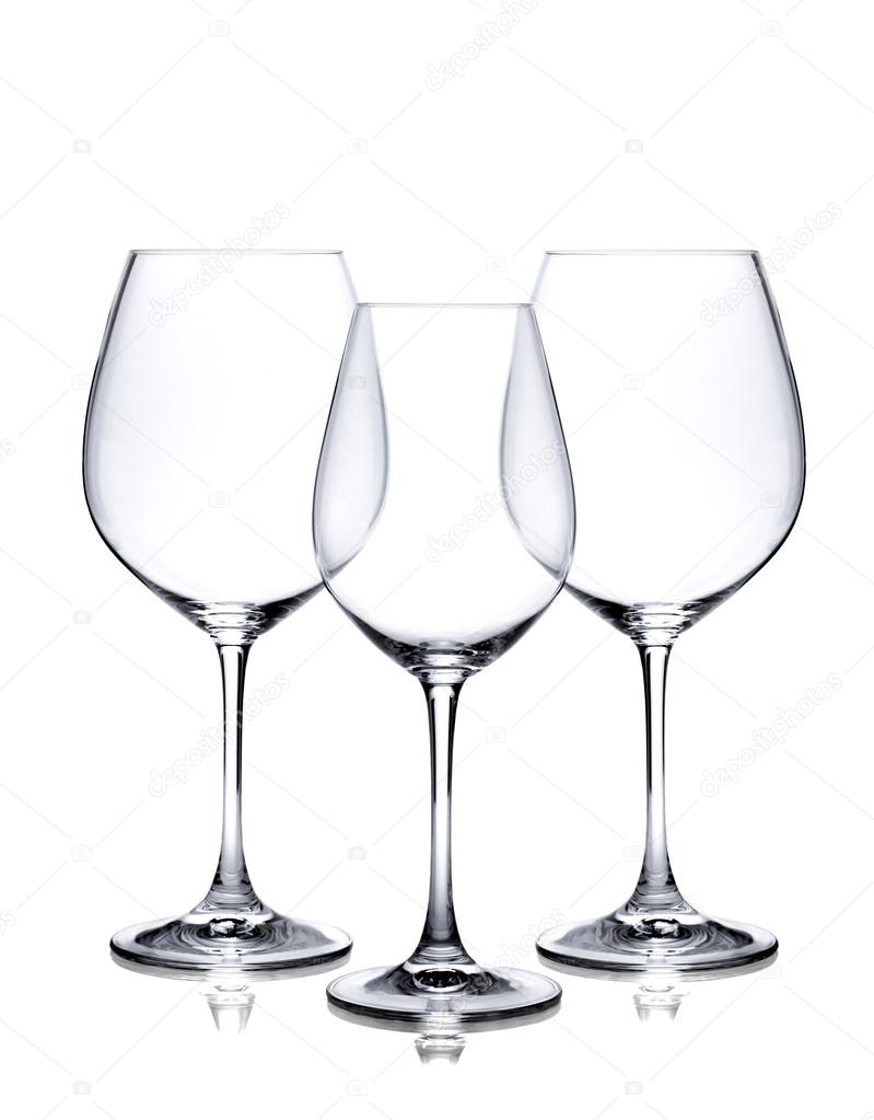 Cocktail glass set. Empty red and white wine glasses isolated on